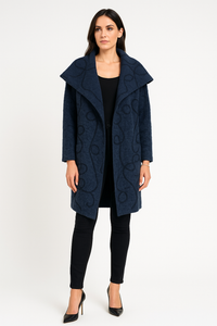 Oversized shawl collar , textured open-front coats