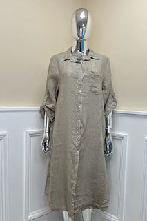 Collared, Button Through, Two Pocket Detailed, 100% Linen Shirt Dress.