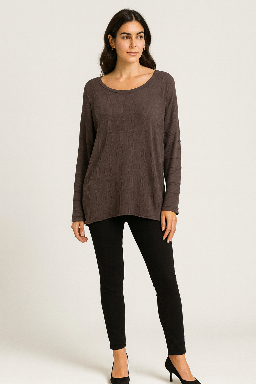 Slash Neck, Cable Knit Detailed, Lana Wool & Viscose Light Knitted Top