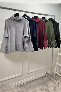 Fur Cuff Detailed, Viscose, Polymide & Modal Knitted, Roll Neck Jumper