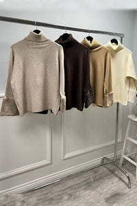 Fur Cuff Detailed, Viscose, Polymide & Modal Knitted, Roll Neck Jumper