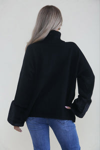 Fur Cuff Detailed, Viscose, Polymide & Modal Knitted, Roll Neck Jumper