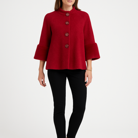 High Neck, Fur Cuff Detailed, Chenille & Nylon Knitted Jacket