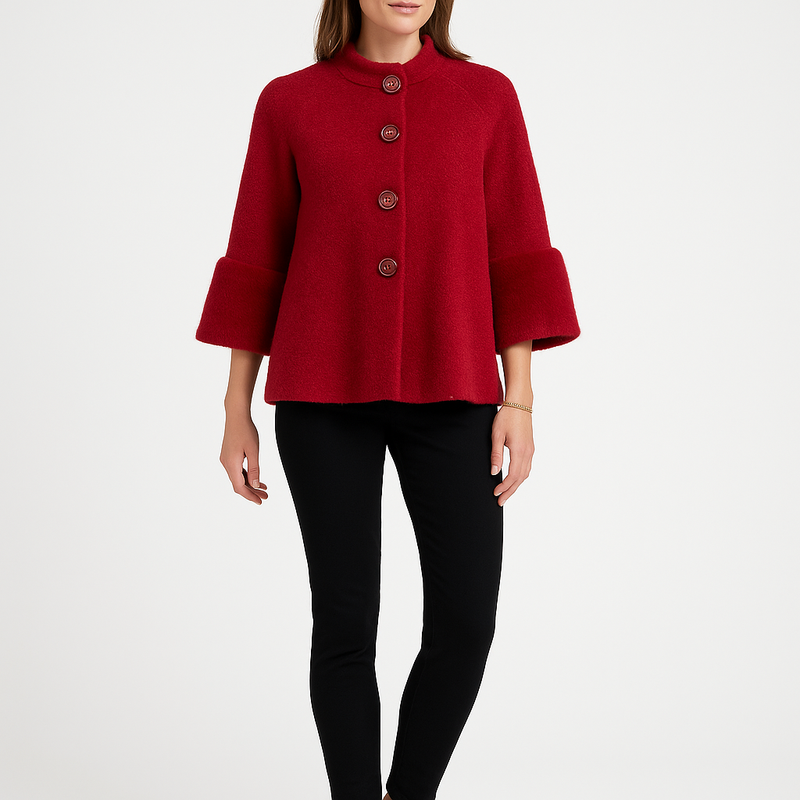 High Neck, Fur Cuff Detailed, Chenille & Nylon Knitted Jacket