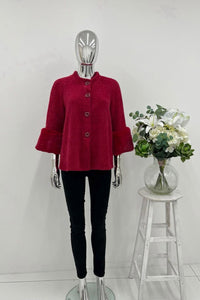 High Neck, Fur Cuff Detailed, Chenille & Nylon Knitted Jacket