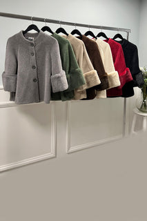 High Neck, Fur Cuff Detailed, Chenille & Nylon Knitted Jacket