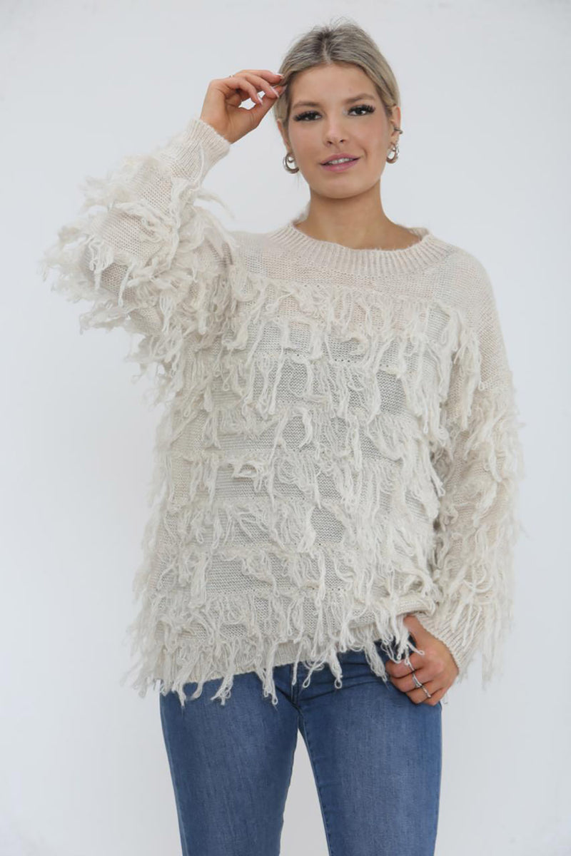 Round Neck, Lana Wool, Viscose & Acrylic Knitted Jumper