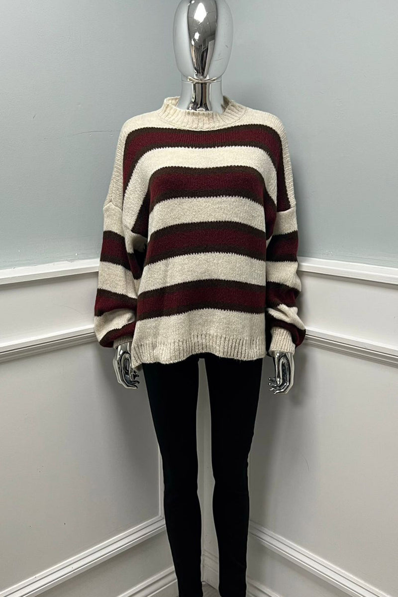 Long sleeves , dropped shoulders , striped knited jumper