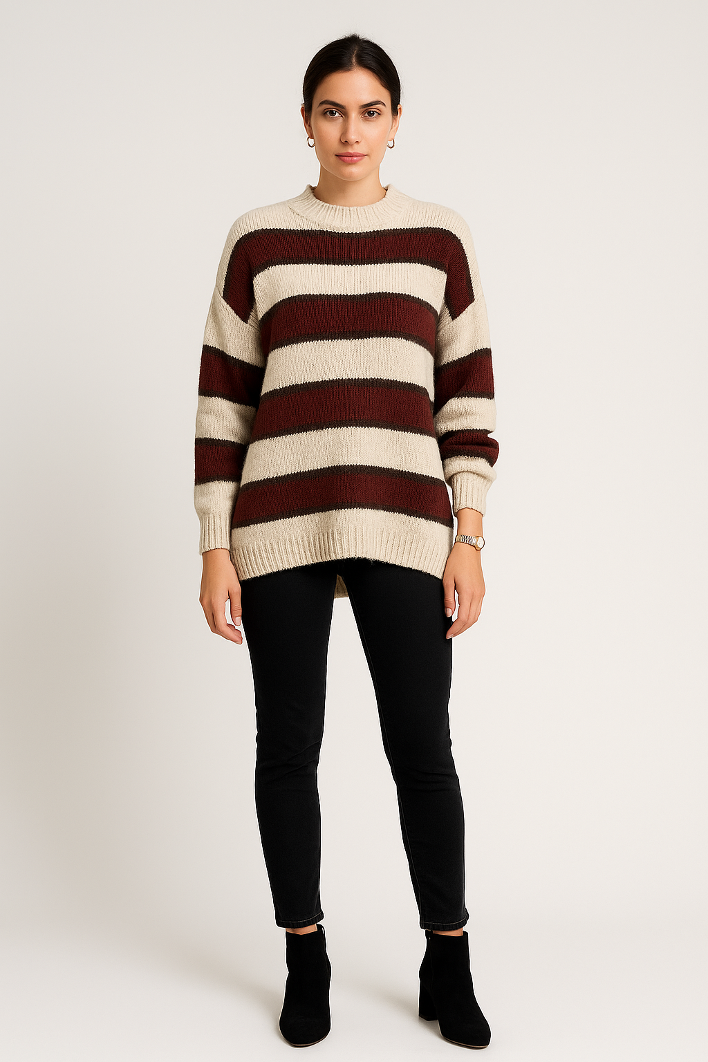 Long sleeves , dropped shoulders , striped knited jumper