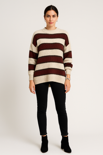 Long sleeves , dropped shoulders , striped knited jumper