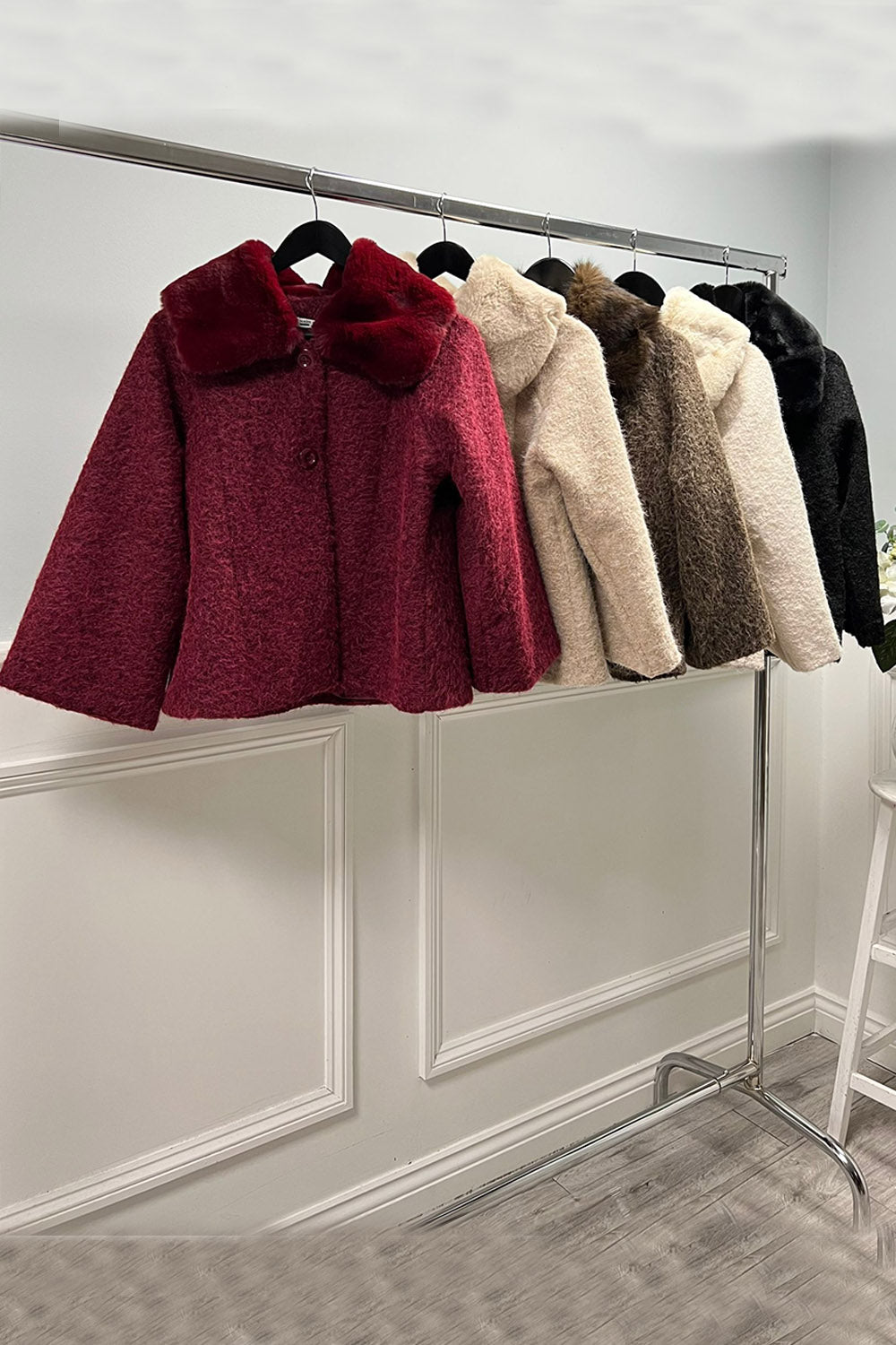 Wool-blend , Faux Fur  jacket with wide sleeves