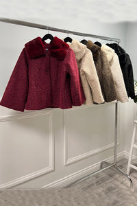 Wool-blend , Faux Fur&nbsp; jacket with wide sleeves