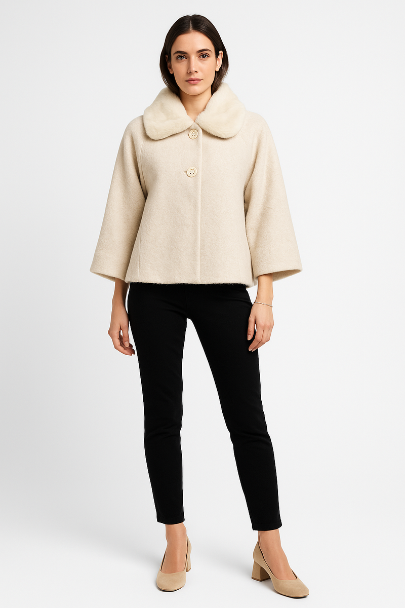 Wool-blend , Faux Fur&nbsp; jacket with wide sleeves