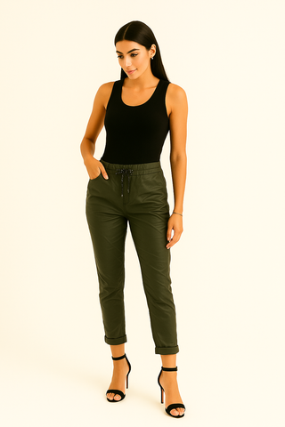 Elasticated Waist, Drawstring Detailed, Two Pocket PU Magic Trouser