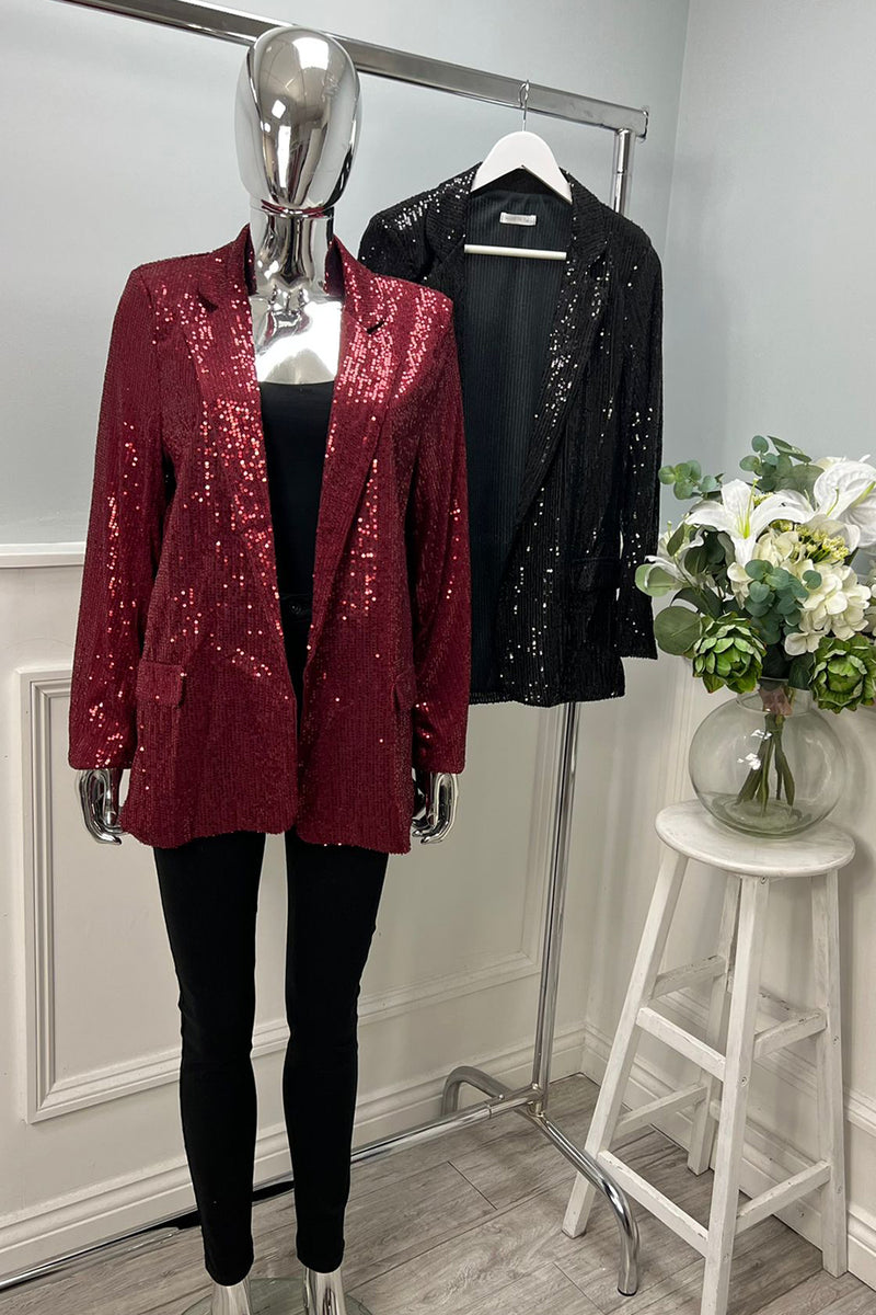 Padded Shoulder Sequin Blazer