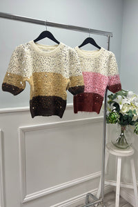 Sequin-Embellished Wool Blend Sweater in Ombre Hues