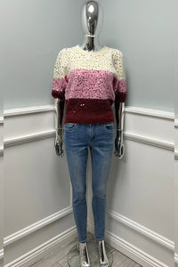 Sequin-Embellished Wool Blend Sweater in Ombre Hues