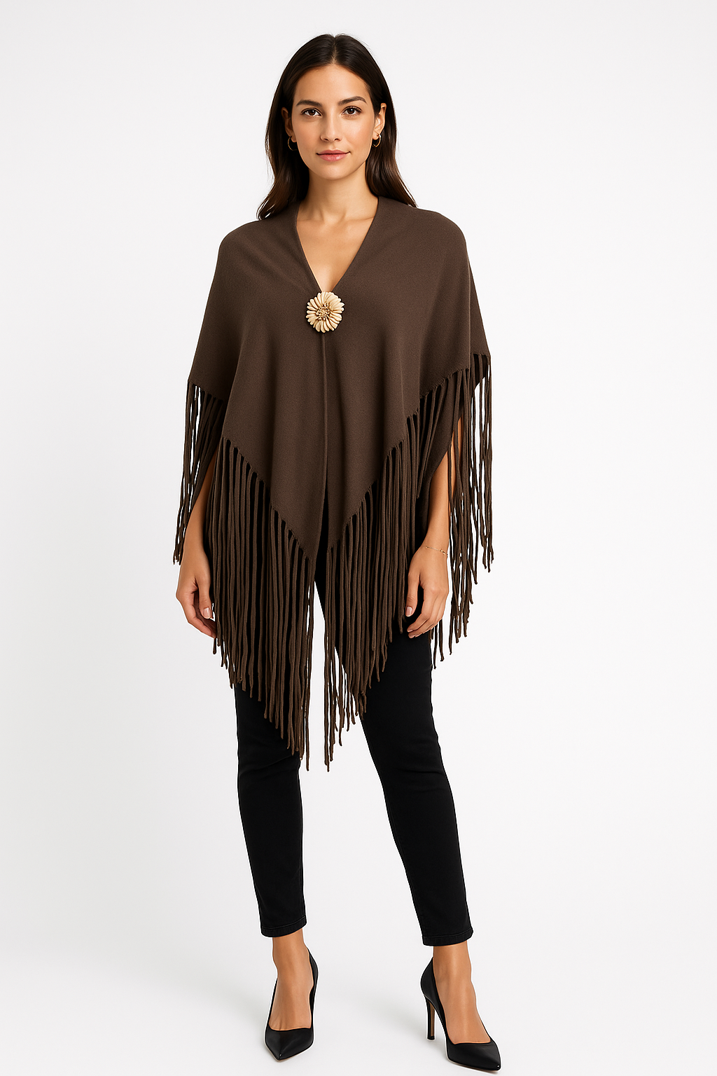 Fringed  Cape with Gold Brooch