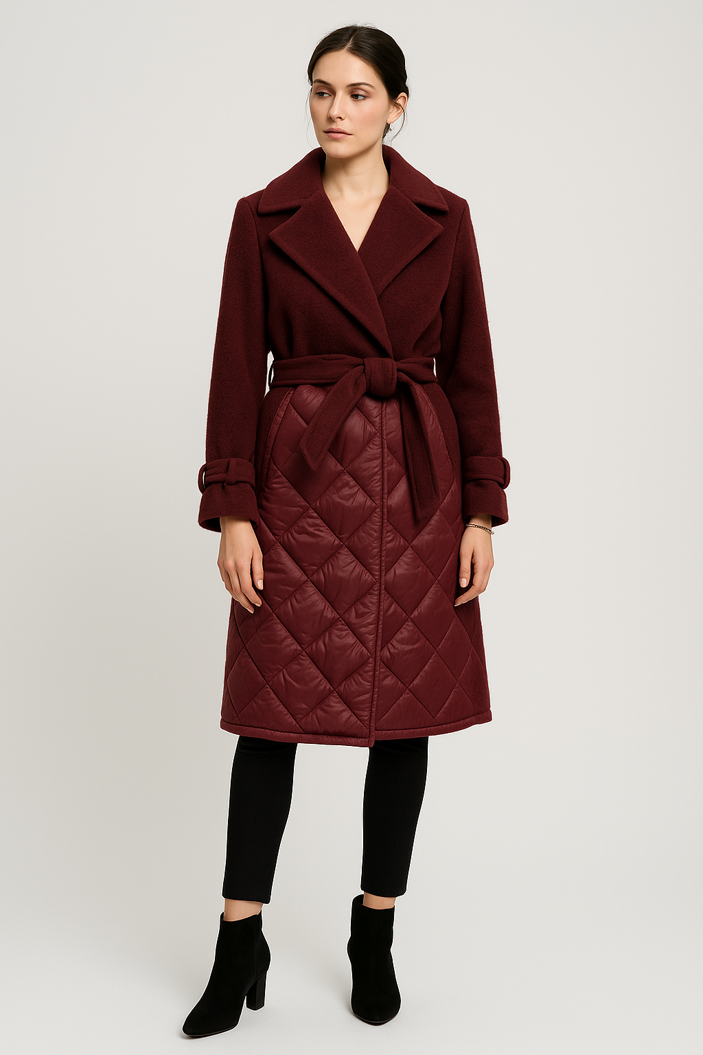 Quilted Wool-Blend Belted Coat