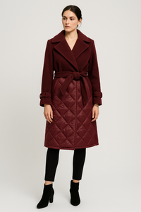 Quilted Wool-Blend Belted Coat