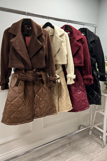 Quilted Wool-Blend Belted Coat