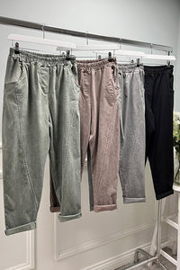 Elasticated Waist, Stretchy Two Pocket Stone Washed Trouser