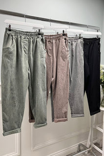 Elasticated Waist, Stretchy Two Pocket Stone Washed Trouser