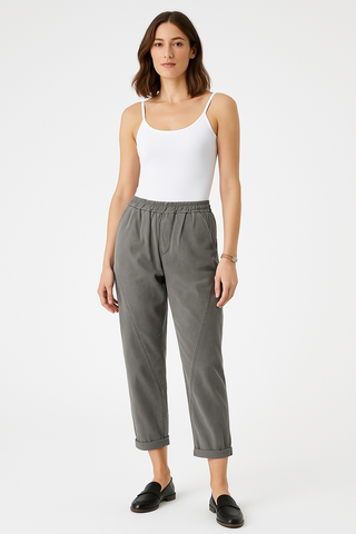 Elasticated Waist, Stretchy Two Pocket Stone Washed Trouser