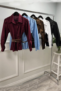 Long sleeves , button-down Shirt with Belts