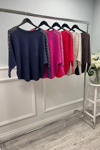 Pearl-Embellished Ribbed Knit Top