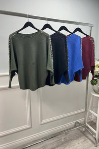 Pearl-Embellished Ribbed Knit Top