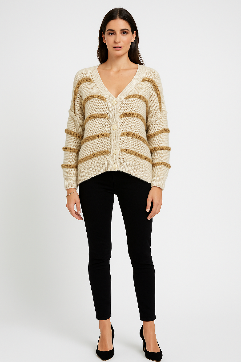 Cozy Chunky Knit Cardigan with Textured Stripe Detail