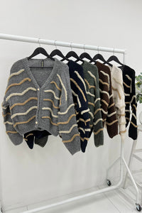 Cozy Chunky Knit Cardigan with Textured Stripe Detail
