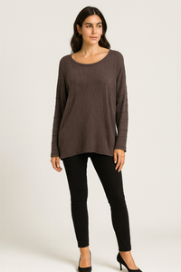 Slash Neck, Cable Knit Detailed, Lana Wool & Viscose Light Knitted Top