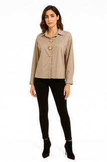 Double Collared, Button Through, Broach Detailed, 100% Cotton Shirt