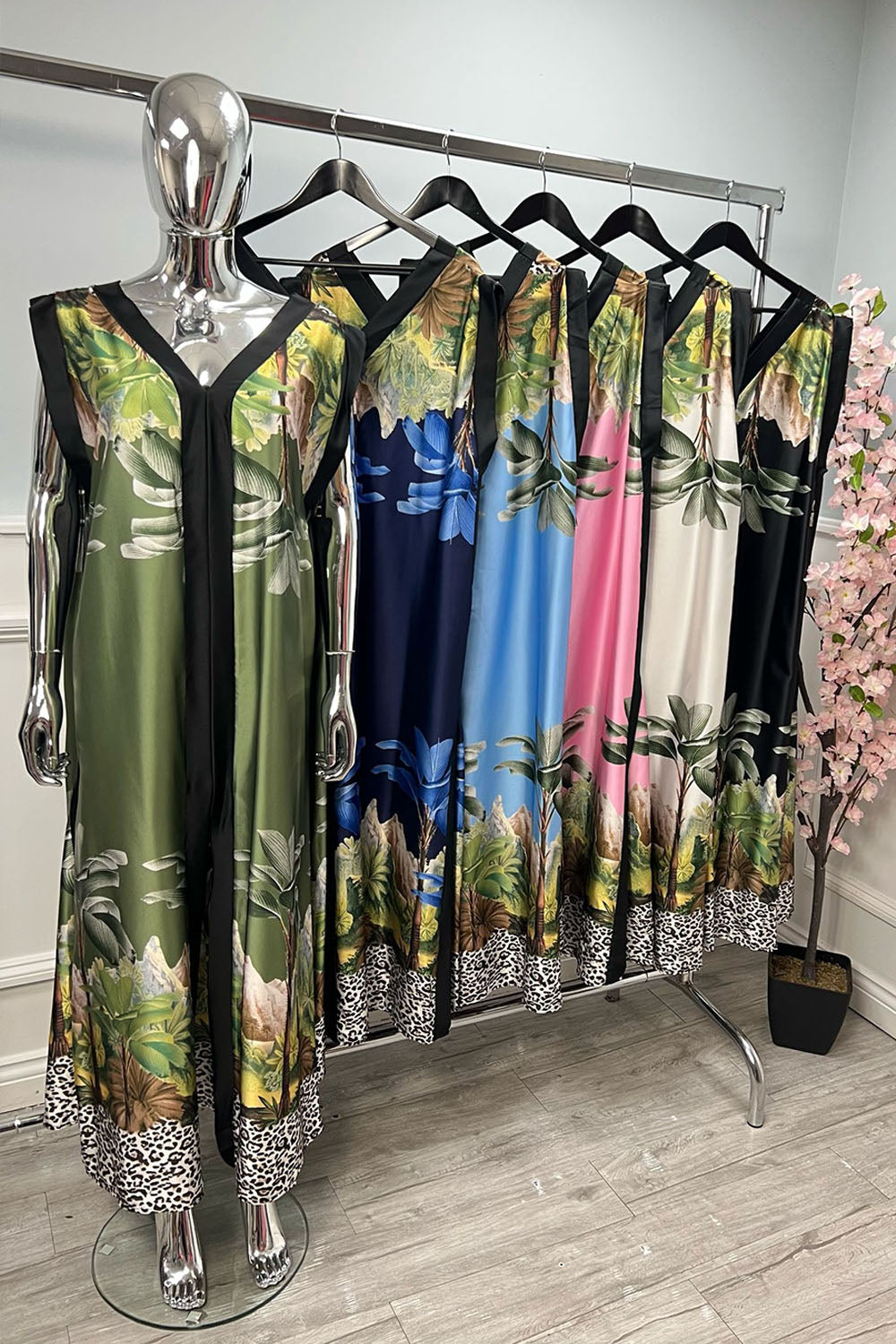 V Front & Back, Printed Satin Dress