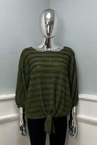 Textured Tie-Front Blouse, Fit: Relaxed with adjustable tie-front hem
