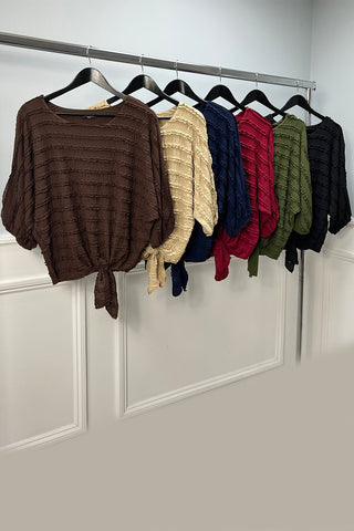 Textured Tie-Front Blouse, Fit: Relaxed with adjustable tie-front hem
