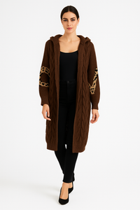 ‘LOVE’ Detailed Sleeve, Cable Knitted Hoodie Cardigan