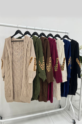 ‘LOVE’ Detailed Sleeve, Cable Knitted Hoodie Cardigan