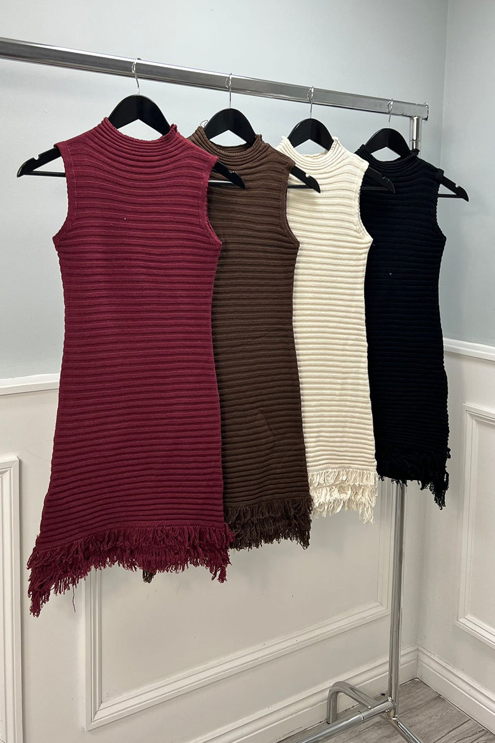 Ribbed Sleeveless Fringe Dress