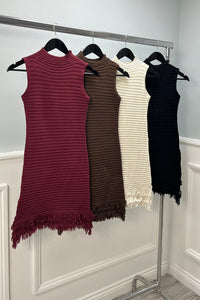 Ribbed Sleeveless Fringe Dress