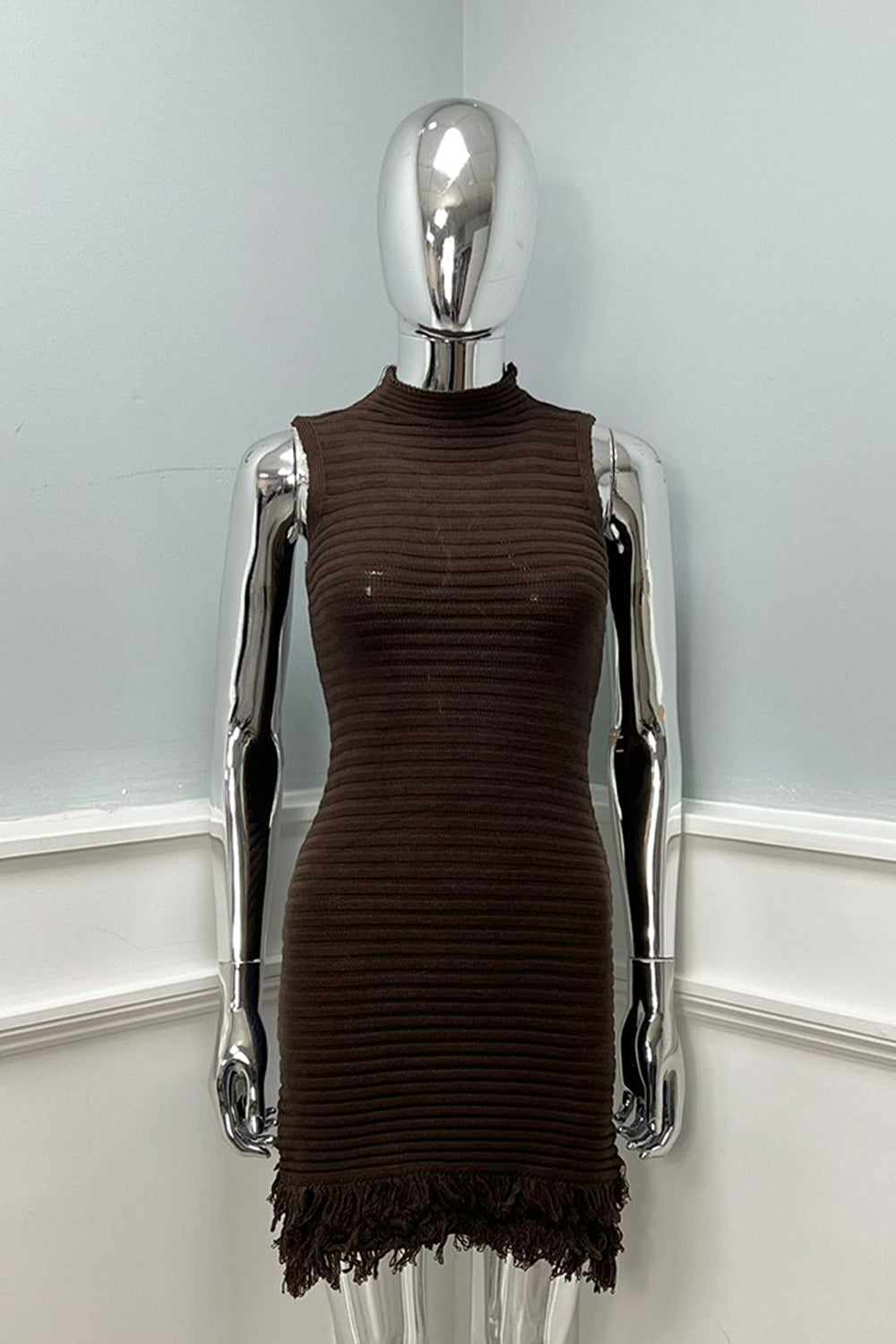 Ribbed Sleeveless Fringe Dress