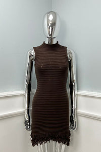 Ribbed Sleeveless Fringe Dress
