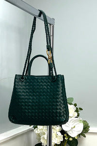 Braided Handle Woven Tote Bag