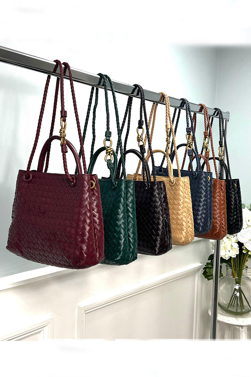 Braided Handle Woven Tote Bag