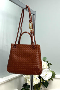 Braided Handle Woven Tote Bag
