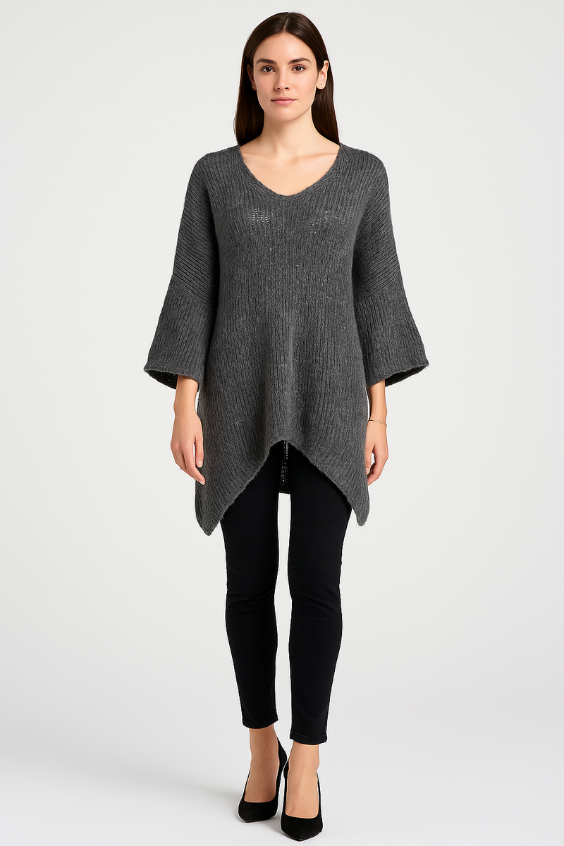 V-Neck, Lana Wool, Viscose & Acrylic Knitted, Oversized Jumper