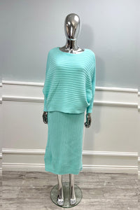 Round Neck Batwing, V Front & Back, Side Split, Ribbed Two Piece Set