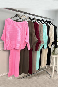 Round Neck Batwing, V Front & Back, Side Split, Ribbed Two Piece Set